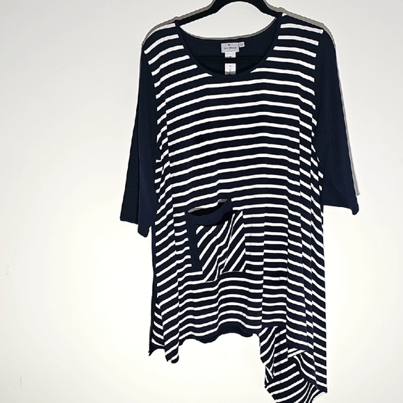 Cheyenne Striped Navy and White Asymmetrical Top Pocket. L/XL. Great Fabric. - Picture 1 of 5